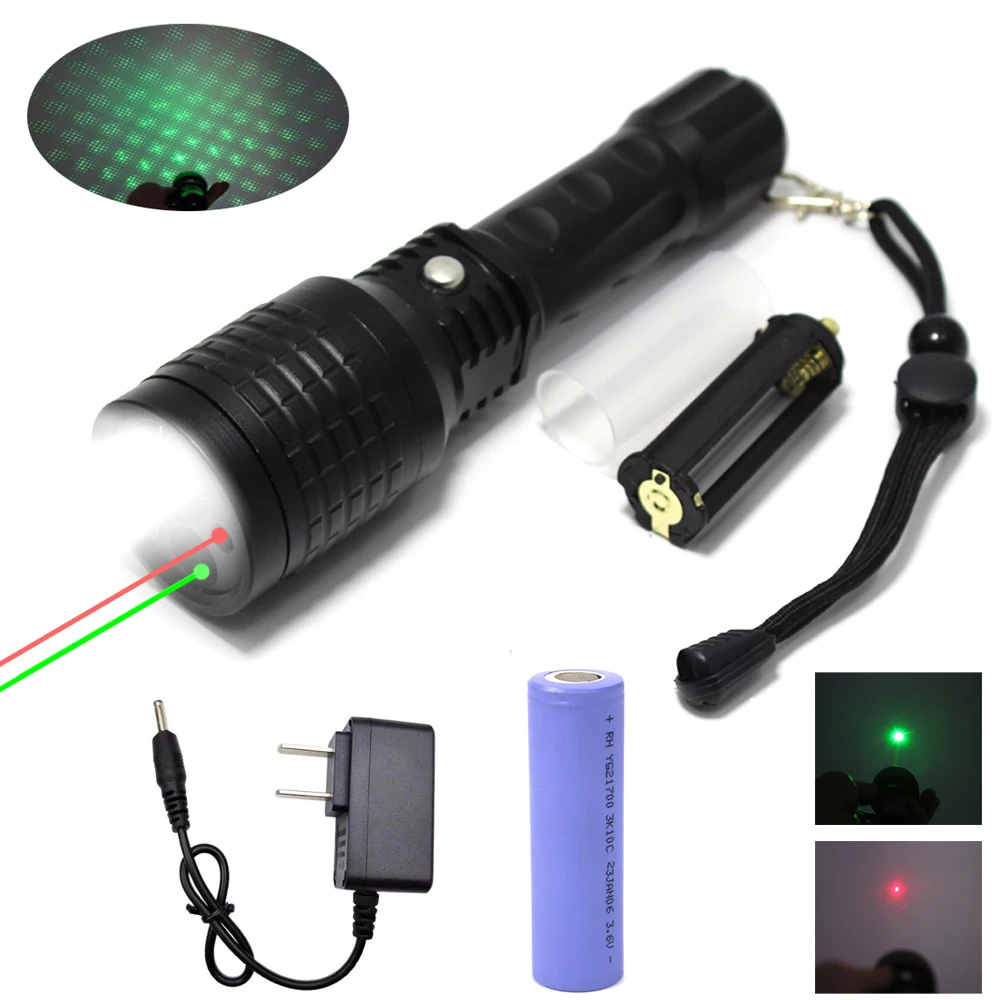 portatil exterior caca lanterna led 3 em1 multicolor zoom branco laser verde lasers vermelhos ir focagem tactical flash light 01