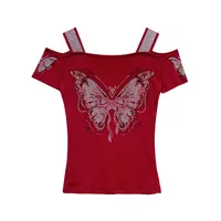 2026 Sexy Off Shoulder T-Shirt For Women Clothes Luxury Flower Diamonds Short Sleeve Tees Summer Fashion Female Mesh Top Shirts - Image 6