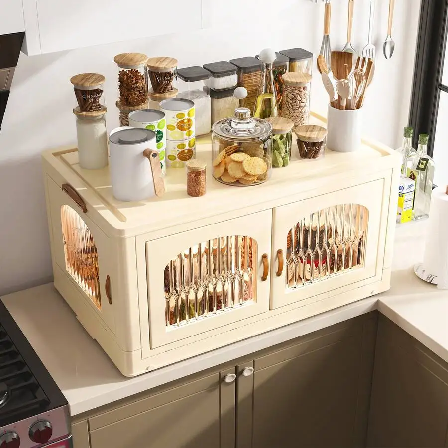 

REIBII Storage With Lids | Extra Large Foldable Multi-Purpose Organizer Box With Door Design | Clothes, Snacks,