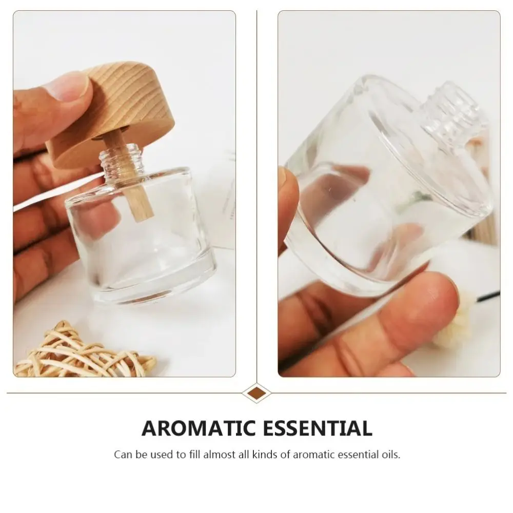 Glass Volatile Empty Bottle Creative Refillable Diffuser Bottles with Wooden Cap DIY Transparent Fragrance Diffuser Bottle