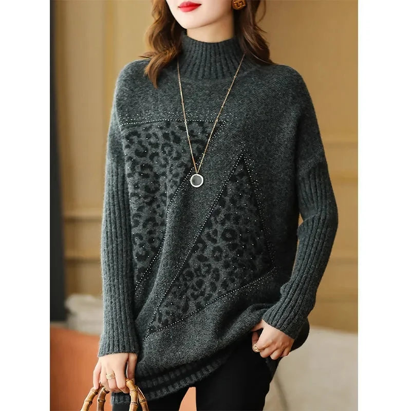 Autumn Winter Ladies Loose Fitting Pullover Knitwear Women Half High Collar Long Sleeves Knitting Female Large Size 4XL Sweater