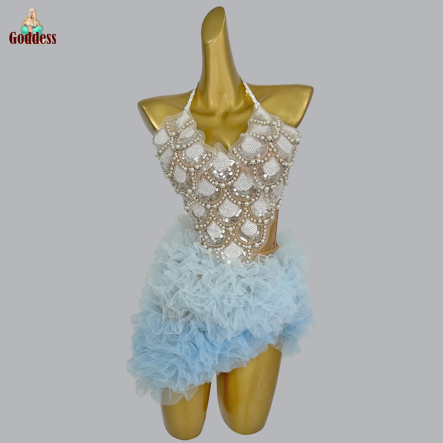 Women's Crop Tops Mini Skirt 2Pieces Club Performance Dress Sexy Sequins Mesh Asymmetrical tutu Dress Nightclub Party gig Wear