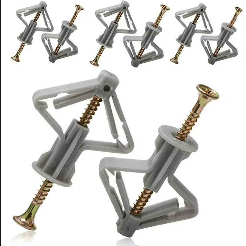 100pcs Plastic Expansion Drywall Anchor Kit with Screws Self Drilling Wall Home Pierced for Gypsum Board Fiberboard