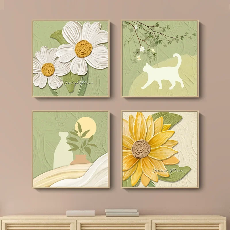

Living room dining room decorative painting cream abstract flower bed and breakfast apartment canvas painting