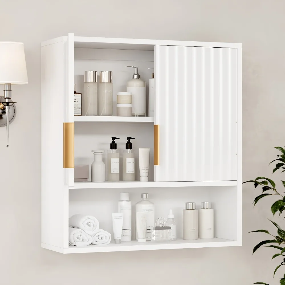 Bonnlo Wall Cabinet for Storage Featuring an Adjustable Shelf, Contemporary Fluted Medicine Cabinet with Double Doors