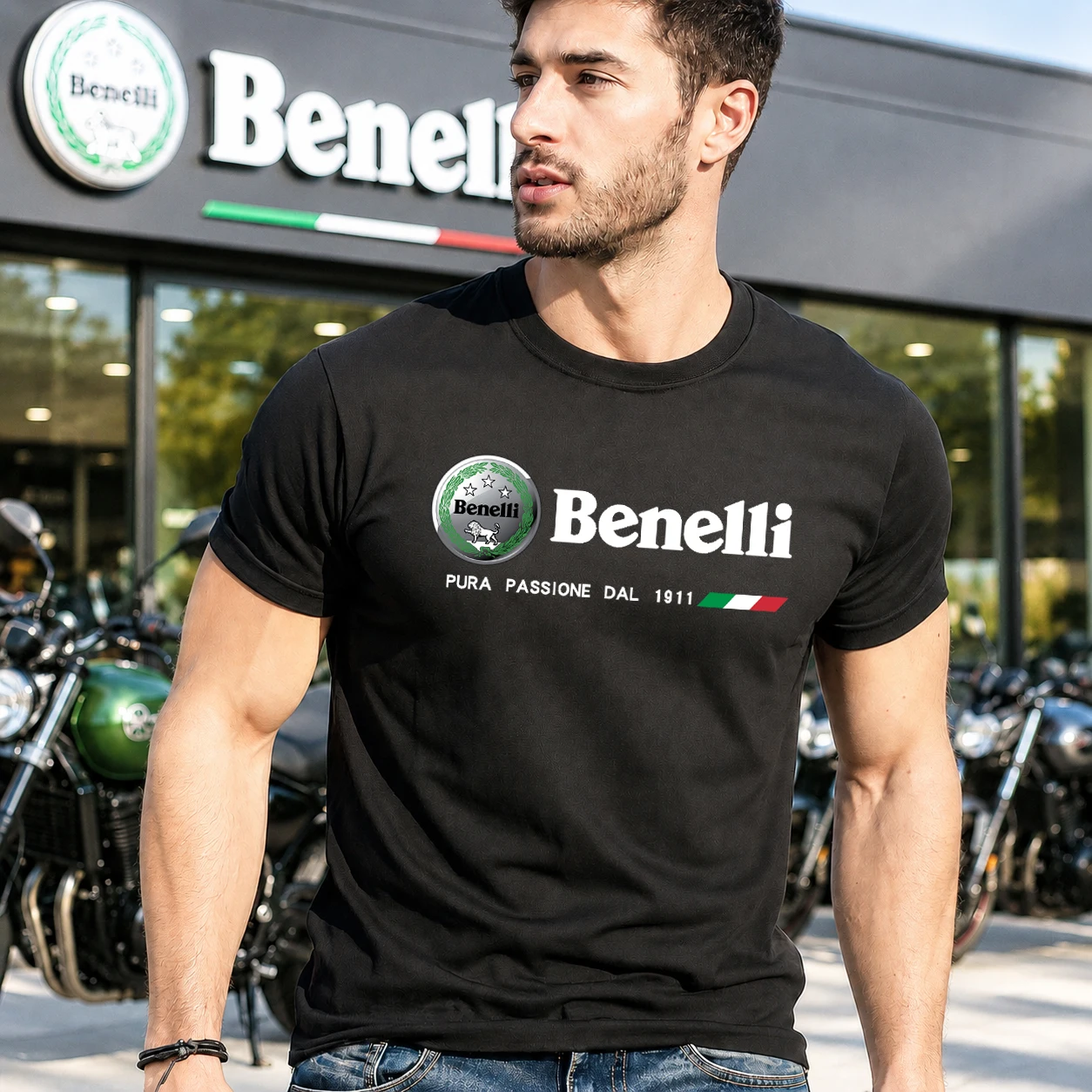 Classic Benelli Motorcycle Graphic T Shirt Men Soft Cotton Outdoor Casual Streetwear Fashion Biker Shirt Comfortable Top