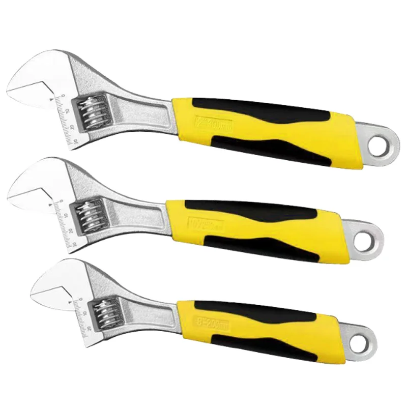 

3-piece adjustable wrench with yellow and black handles, versatile for automotive and mechanical repairs