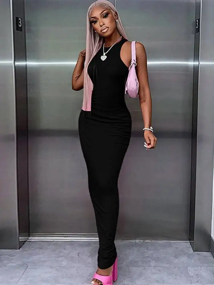 مضلع مثير Y2K ملابس بلا أكمام Bodycon فساتين ماكسي للنساء نادي حفلة عيد ميلاد الشارع الشهير ملابس أنيقة الوردي 9ZYM