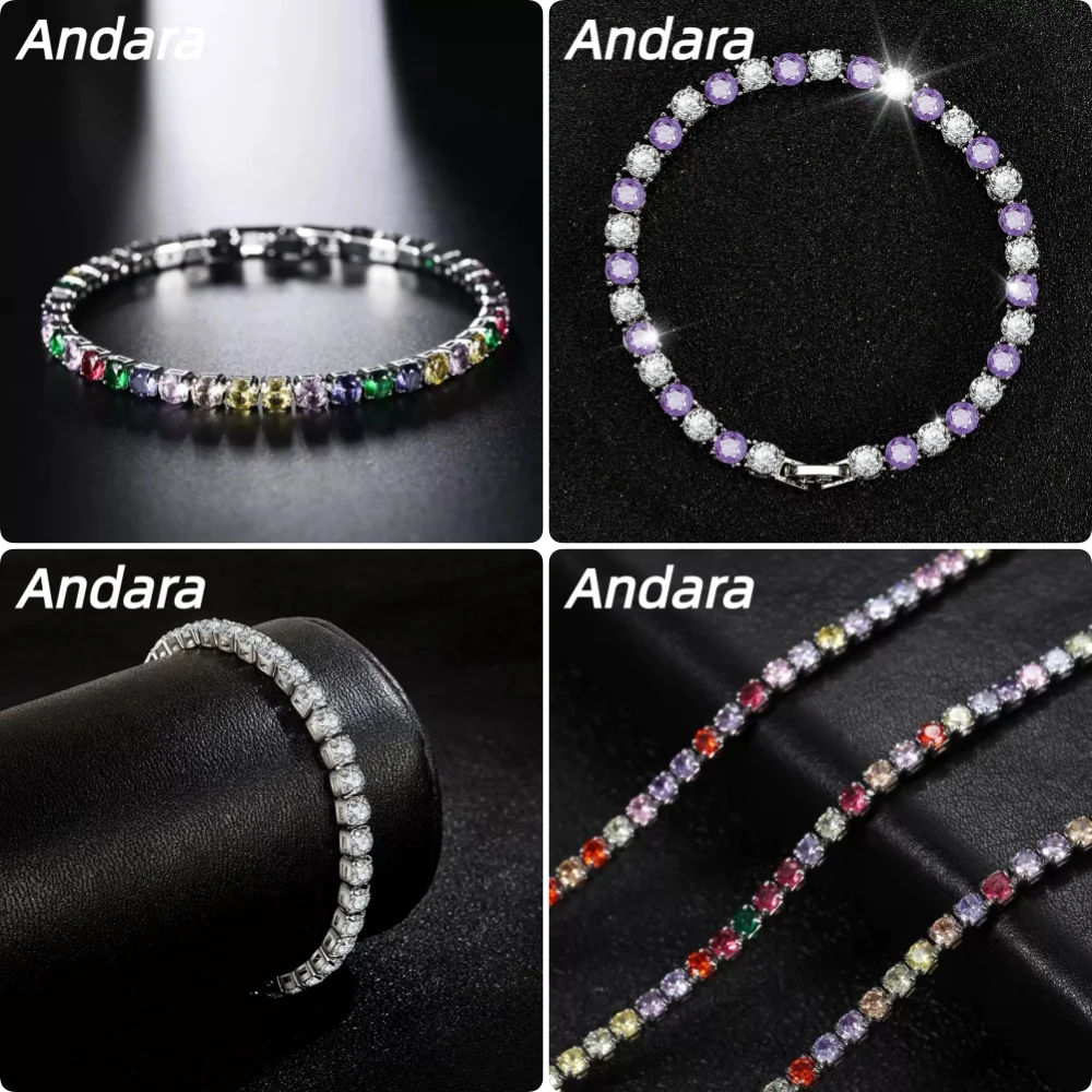 

925 Sterling Silver Jewelry 16CM-21CM Tennis Bracelet 4MM Colored Zircon Party Wedding Gift Women's Sterling Silver Bracelet