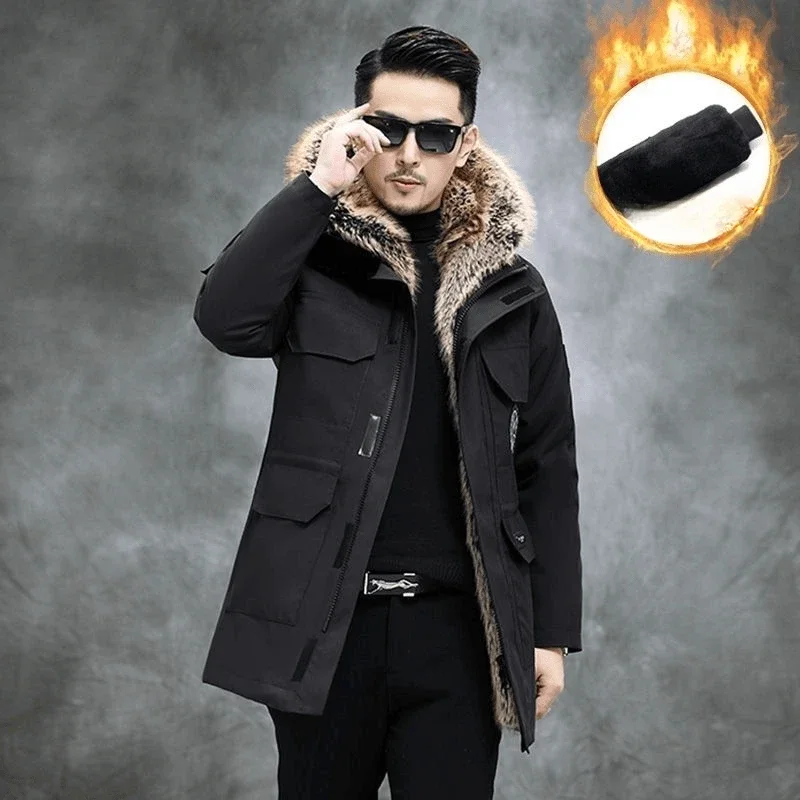 PI Overcome Fur Men Detachable Men's Inner Liner Winter Fur All-in-one Coat Mid-length Coat High Quality Streetwear Parka Jacket