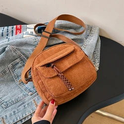 Simple Versatile Crossbody Bag Fashionable Casual Small Square Bag Personalized Commuting Shoulder Bag Corduroy Unisex Trend