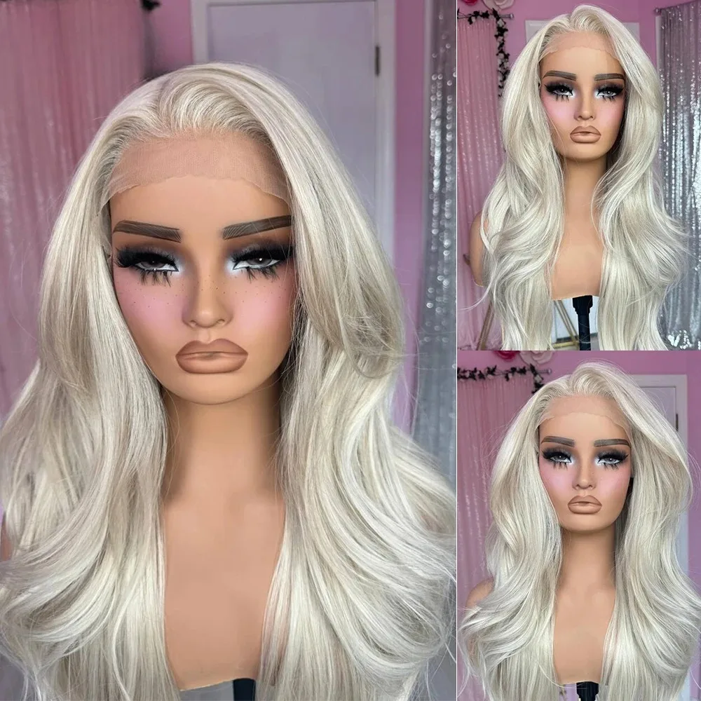 White Layered Cut Body Wave Lace Front Wigs 13x4 HD Transparent Synthetic Pre Plucked Heat Resistant Glueless On Clearance Sale