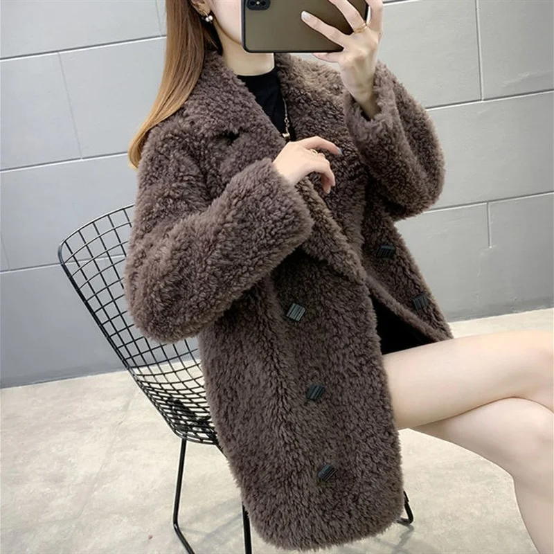 

Women 2024 New Autumn Winter Jacket Fashion Female Casual Real Fur Coat Warm Sheep Shearing Outwear Natural Wool Coats Y807