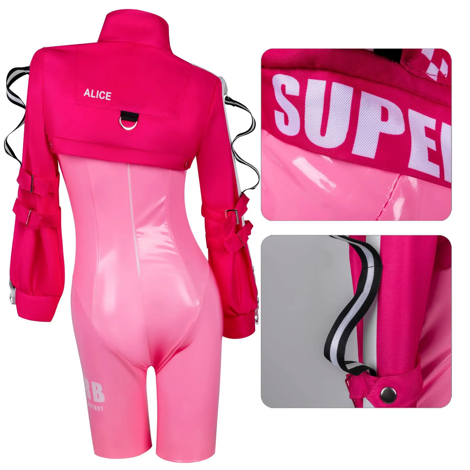 Victory Goddess cosplay complete outfit including leather jumpsuit, jacket, wig, and bunny ear accessories, suitable for Hallowe - view 3