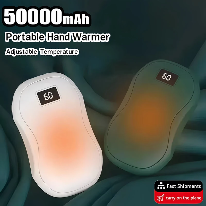 50000mAh Hand Warmer Large Capacity Fast Heating Pocket Portable Warmer Safe and Durable Digital Display Winter Warming Supplies