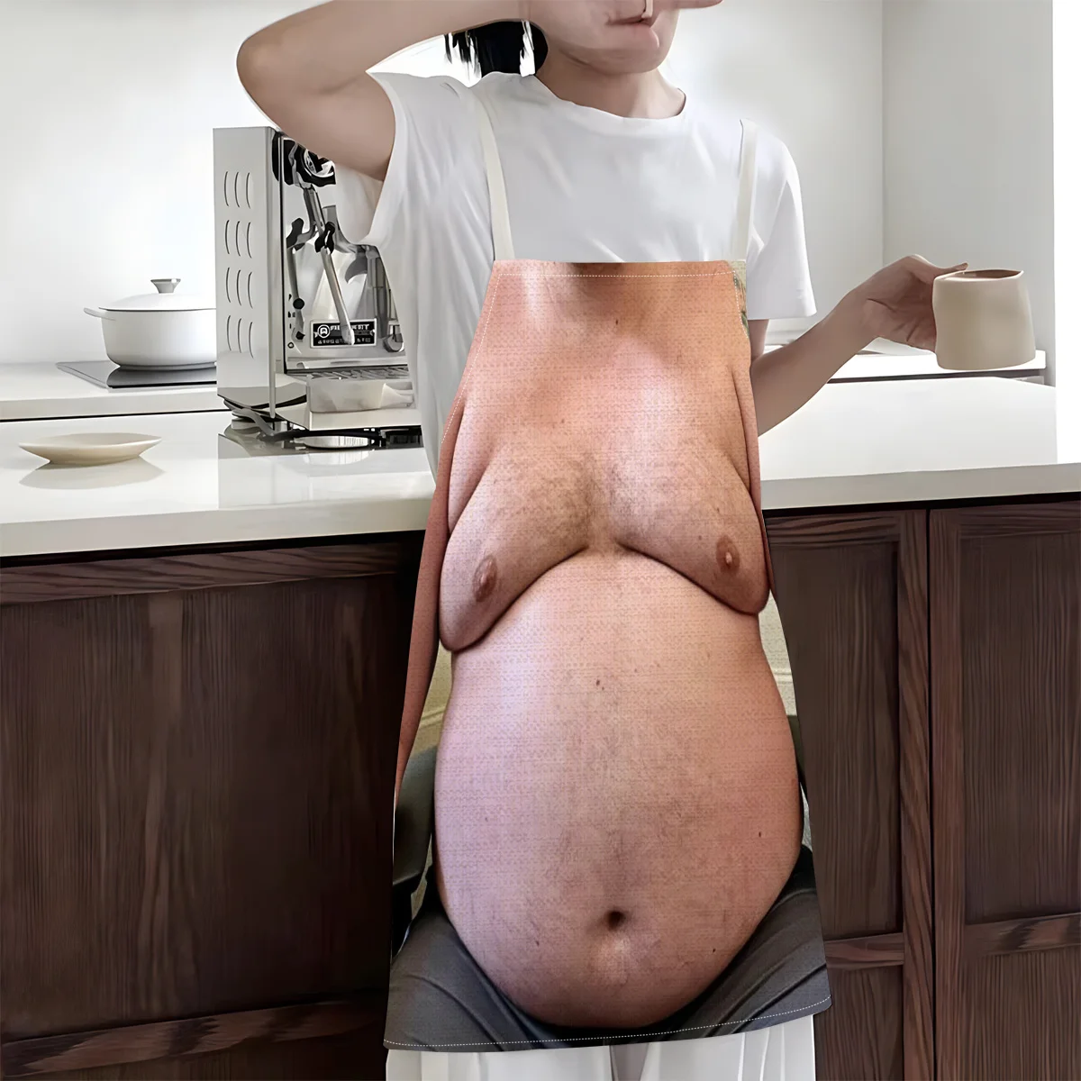 1pc Funny Apron with Human Torso Print for Men Women Kitchen Cooking Baking BBQ Grill Party Costume Novelty Gift Idea