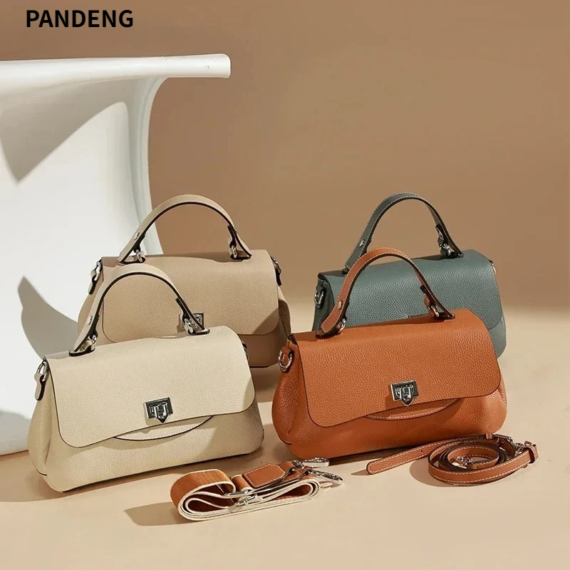 Women's Cow Genuine Leather Handbag Female Head Layer Cowhide Multi Compartment Pocket Crossbody Bag Luxury Fashion Shoulder Bag