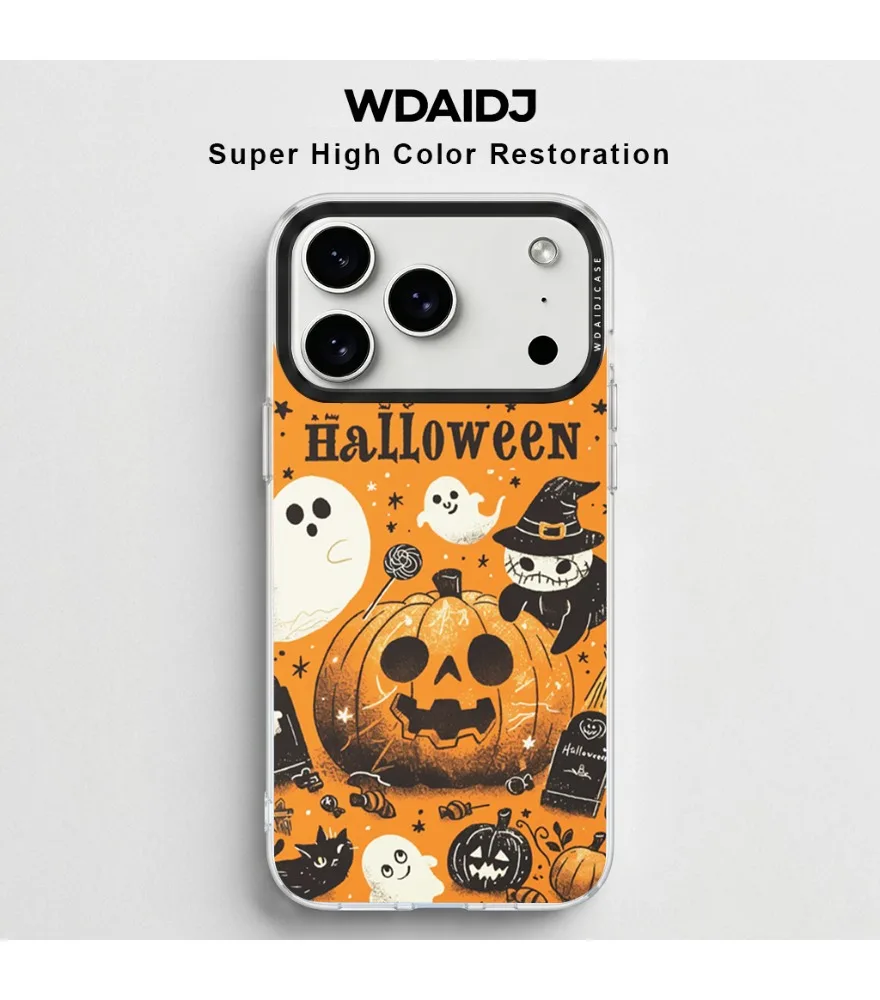 

Whimsical "Halloween" Lettering Design Clear Phone Case for iPhone 13 14 15 16 17 Crystal Clear Anti-Yellowing Phone Case