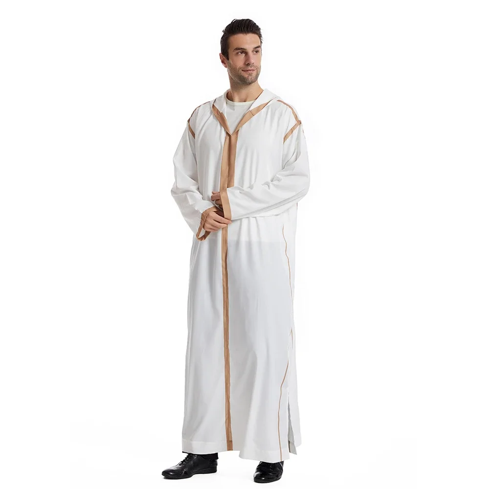 Lebaran berkerudung Abaya Muslim pria Dubai Saudi Jubba Thobe gaun panjang Turki Arab Kaftan pakaian Islami Ramadan Abaya Kaftan jubah