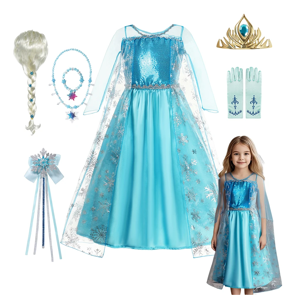فستان الأميرة إلسا سنو كوين فروزن للفتيات في الهالوين خرافة خيالية للرياح كرنفال فساتين حفلات أعياد الميلاد للأطفال