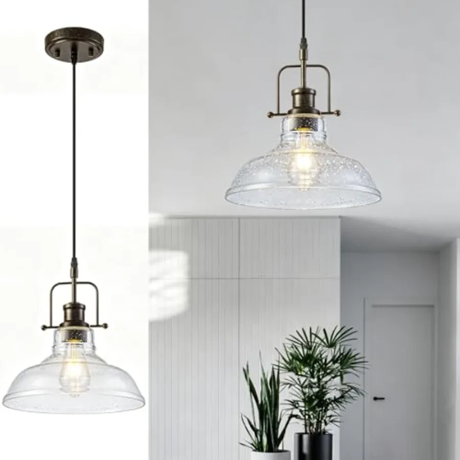 

Seeded Glass Pendant Lights, 11 Inch Pendant Lights Kitchen Island with E26 Base Vintage Hanging Ceiling Lamp for Kitchen Sink