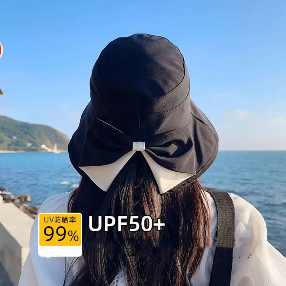 

Elegance Bow Fisherman Hat UV Protection Korean Style Sun Protection Hats Lightweight Foldable Beach Bucket Hat For Ladies Girl
