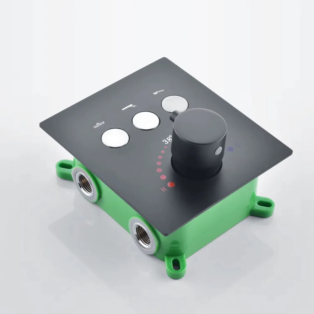 Torneira de Chuveiro Moderna de 22 Polegadas com 3 Funções, Sistema de Chuveiro Termostático Preto com Ducha Manual