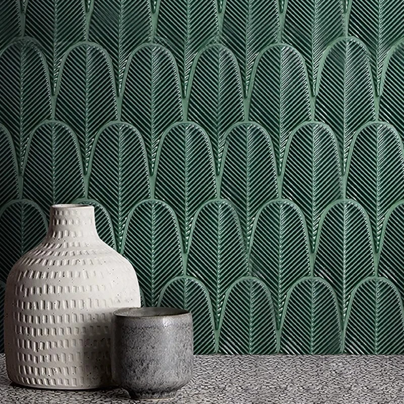 Green plantain leaf handmade brick Internet celebrity tile toilet kitchen bathroom wall tile