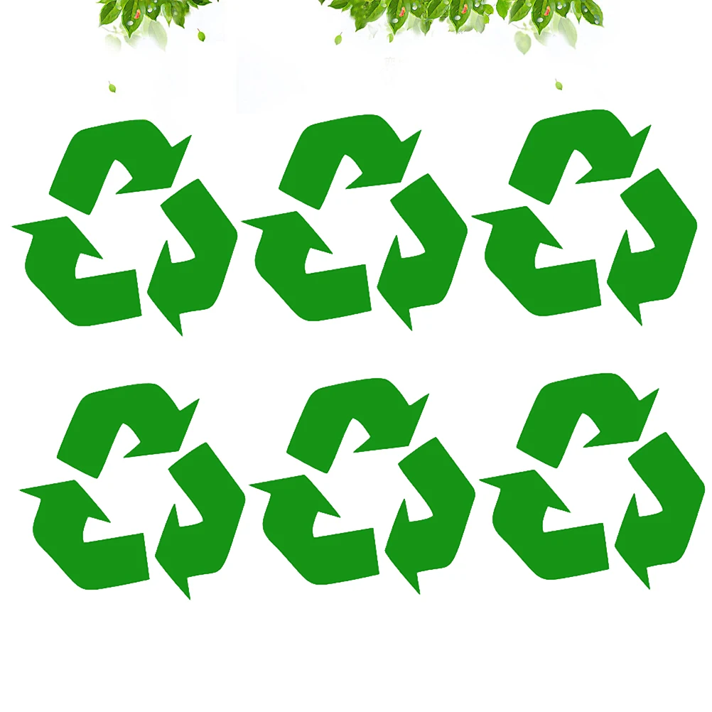 6 Pcs Recyclable Sign Stickers Green Self-adhesive Decals for Trash Bins Containers Recycling Labels Eco Friendly Storage