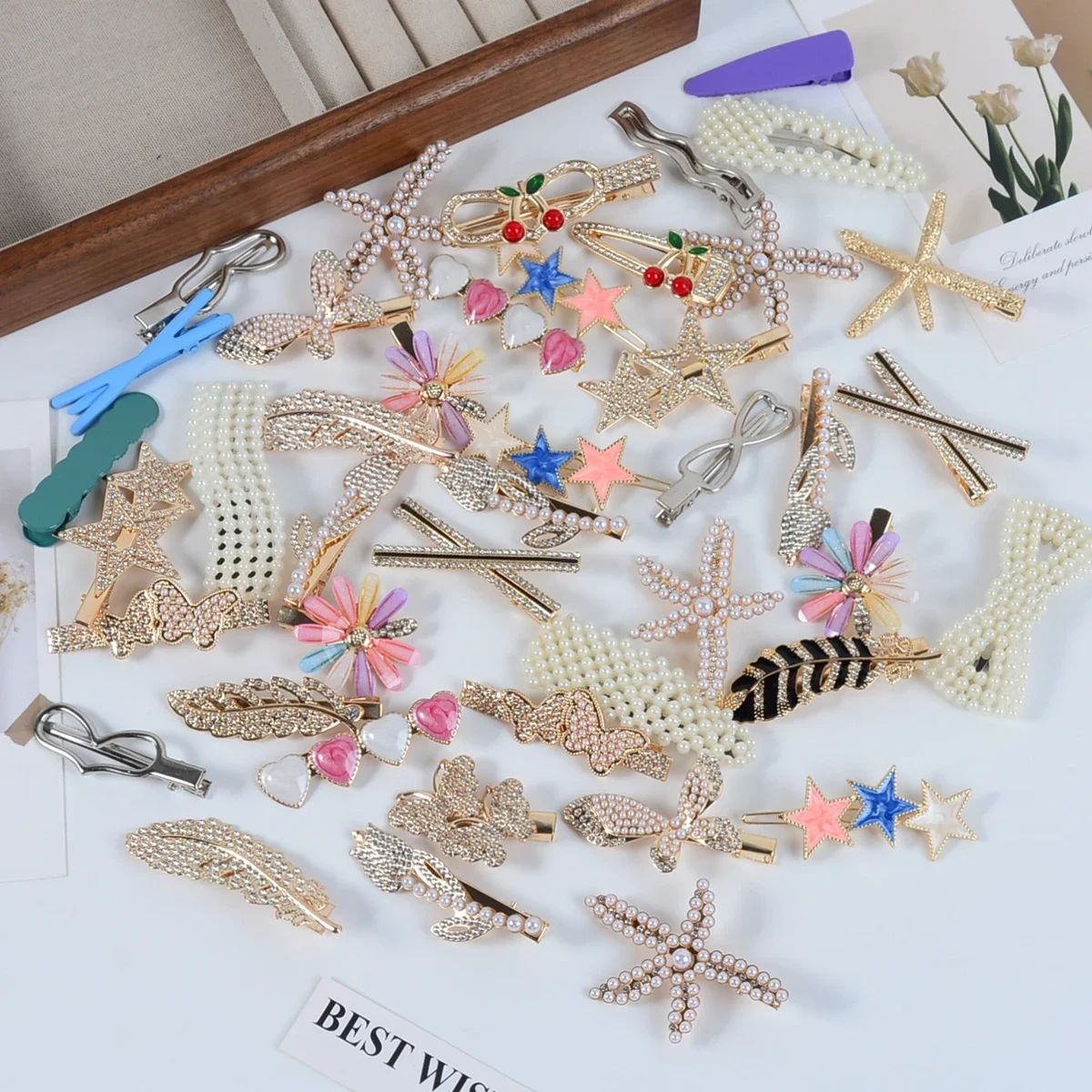 12/50 Pieces Stylish Elegant Pearl Bow Hair Clips French Chic Side Clips for Daily Use image 5