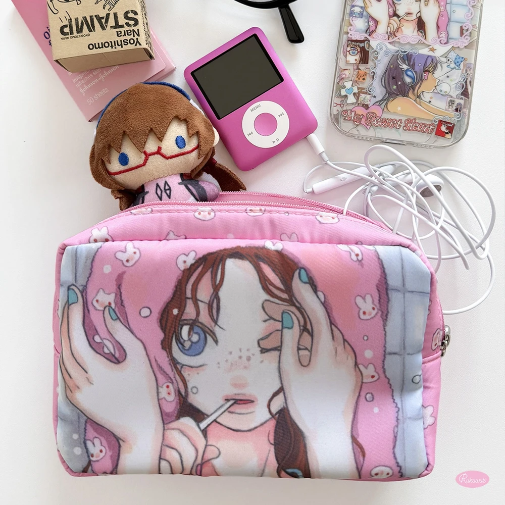Y2K Original Vintage Style Pink Retro Girl Heart Storage Bag Hot Girl Portrait Storage Bags Subculture Large Capacity Handheld