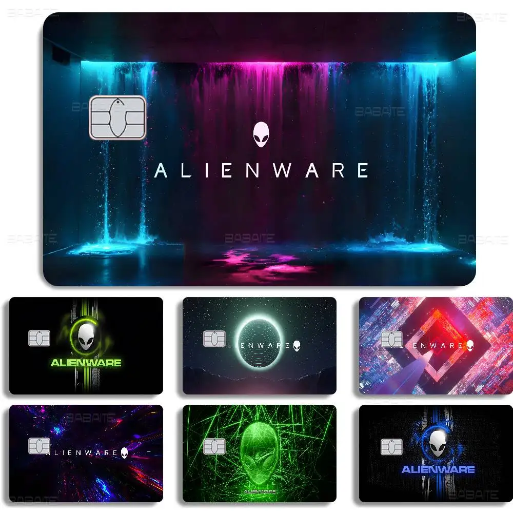 ملصق بطاقة الخصم الائتماني من Dell Alienware Animation PC Gaming DIY ملصق تزيين الحفلات المقاوم للماء ملصق جلدي للبطاقات الصغيرة