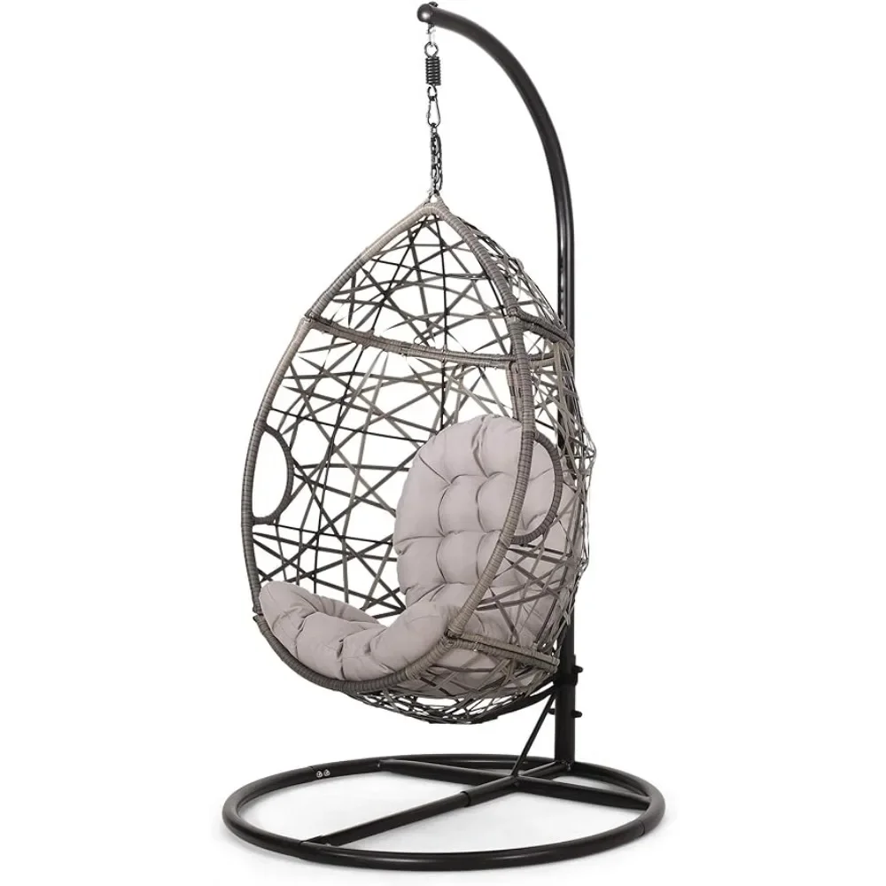 

Hanging Lounger Tammy Outdoor Wicker Tear Drop Hanging Chair Outdoor Garden Chairs and Terrace Gray and Black Room Swing Beach