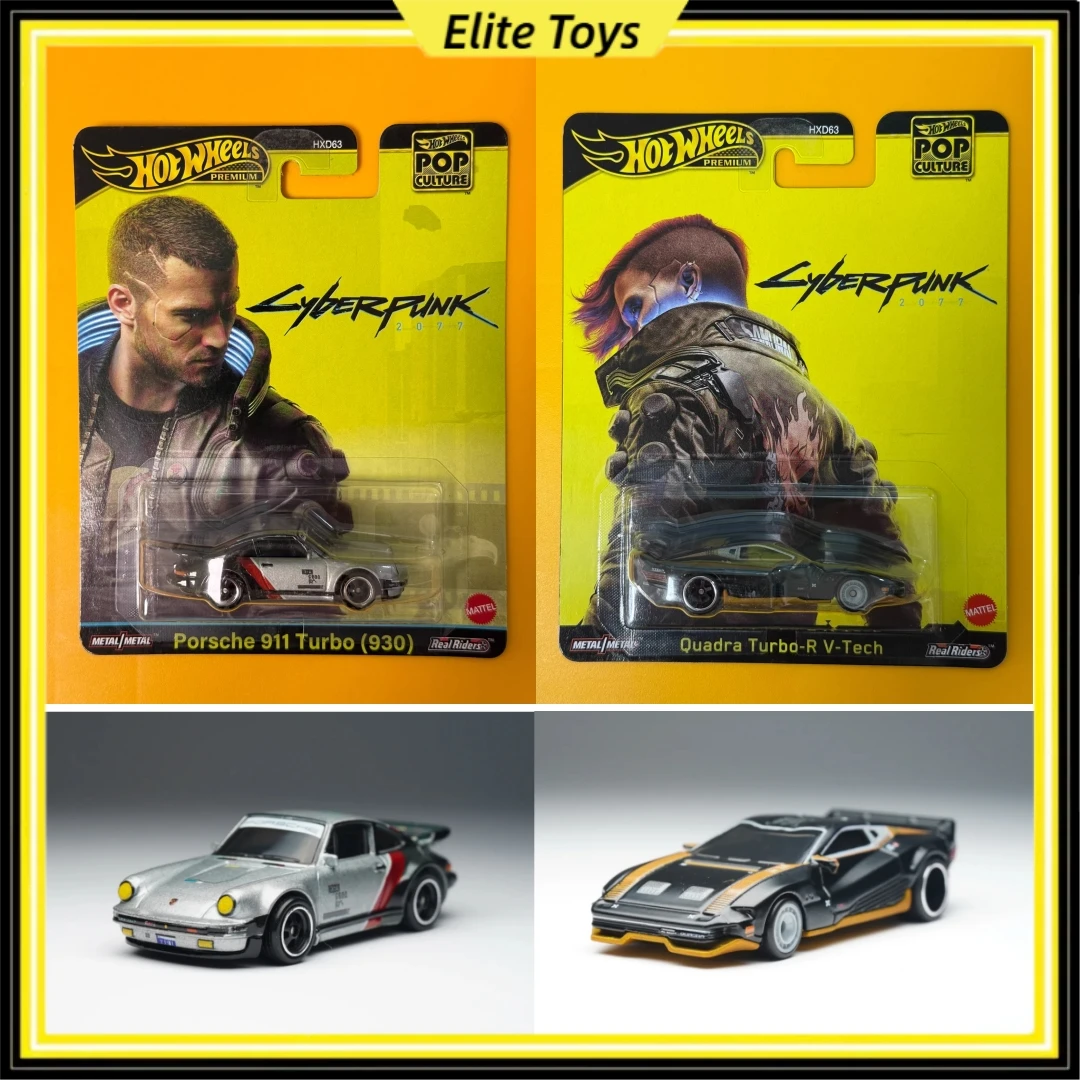 Hot Wheels Premium Pop Culture Cyberpunk 2077 Quadra Turbo-R V-Tech Porsche 911 Turbo coche fundido a presión modelo 1:64 vehículo coleccionable