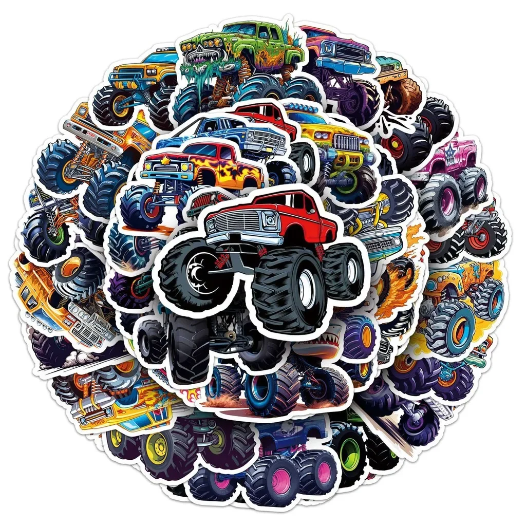 50Pieces Monster Truck Stickers - Cool Cartoon Bigfoot Truck Car Graffiti Decals for Handbook Motorcycle Decor AnimeWorlds Store