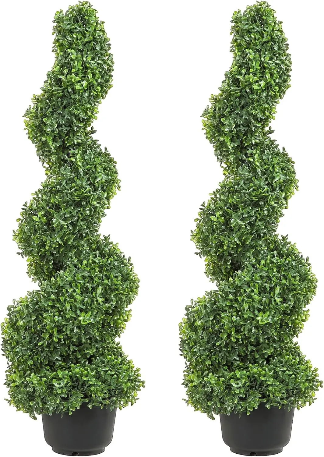 

3ft Artificial Spiral Topiary Trees, 2-Pack Faux Plants for Outdoor/Indoor Decor, All-Year Green with Replaceable Leaves