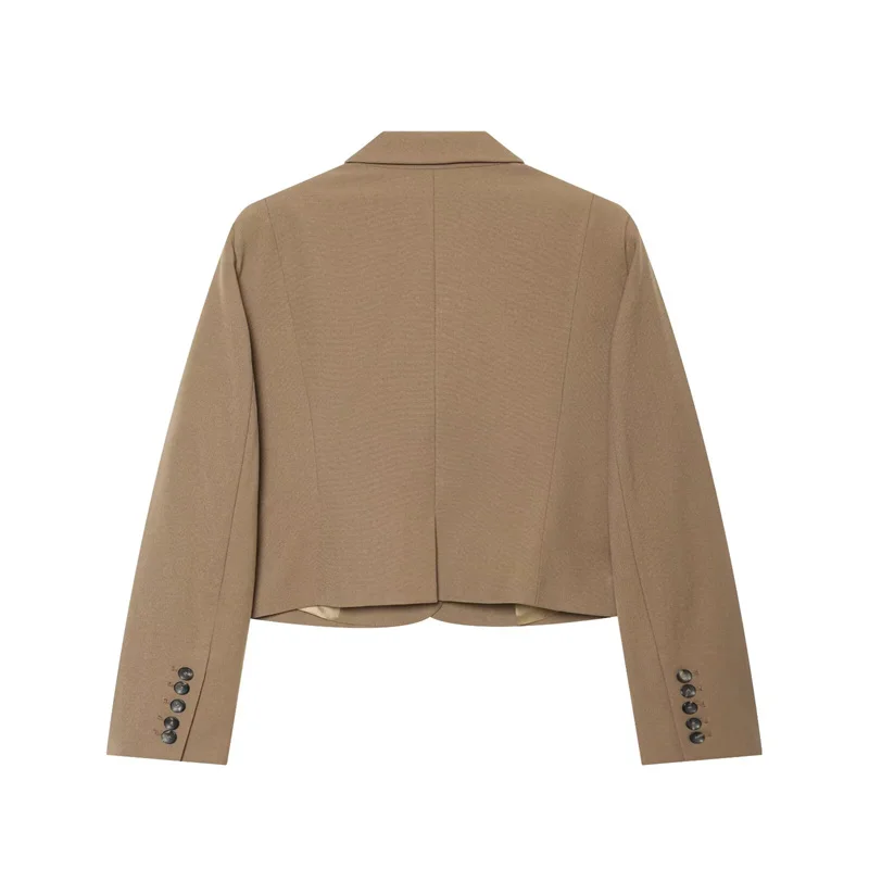 Guobioziy 2026 Women Notched Lapel Cropped Blazer Single Breasted Buttons Welt Pocket Long Sleeve For Office Commute