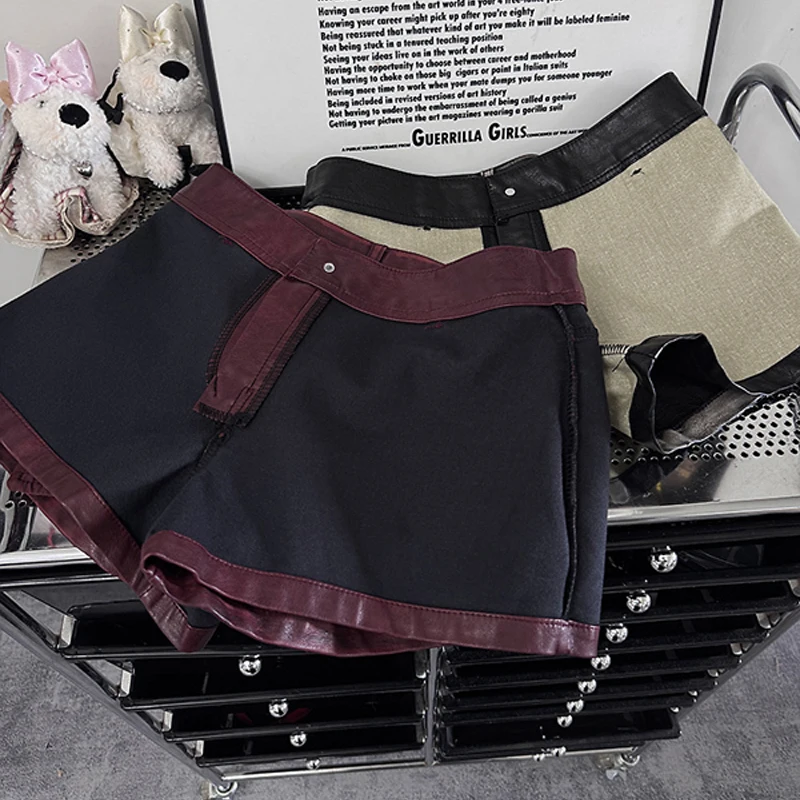 Sexy chique gesp asymmetrische lederen shorts dames Y2k streetwear laagbouw korte rok uitgaan party club wear casual bodems