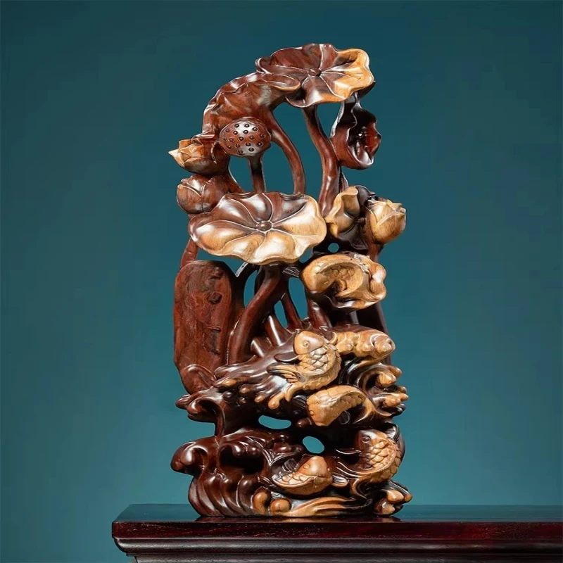 

ornaments, ebony carving, solid wood, lotus, animal handicrafts, mahogany, opening housewarming gifts