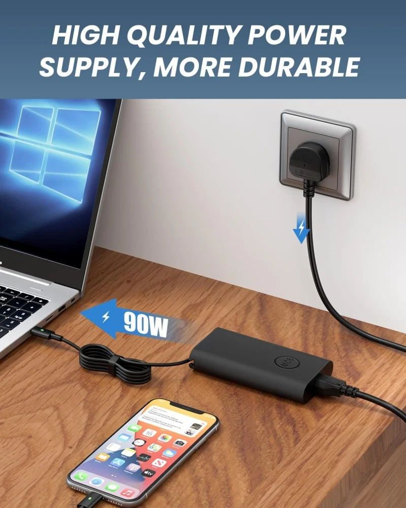 90W 20V 4.5A type-C USB-C AC Laptop Adapter For Dell XPS 12 13 15 17,Precision 3540 Latitude 3400 3500 Charger Power Supply