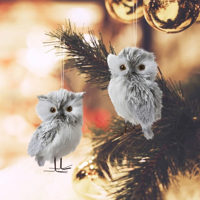 

2pcs/set Christmas Artificial Owl Pendant Cute Charm Ornament Model for Holiday New Year Indoor Outdoor Garden Yard Decoration