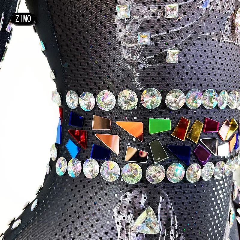 NEW GOGO AB crystal Gogo Show black Bodysuit Pole Dance Leotard Long Sleeve Sexy Party Birthday Club Celebrate Drag Queen Outfit