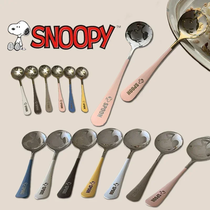 1/6Pcs Snoopy 410 Stainless Steel Spoon Long HandleIce Coffee Spoon Kitchen Cold Drink Fruit Mixing Small Snack Scoop Drink Soup