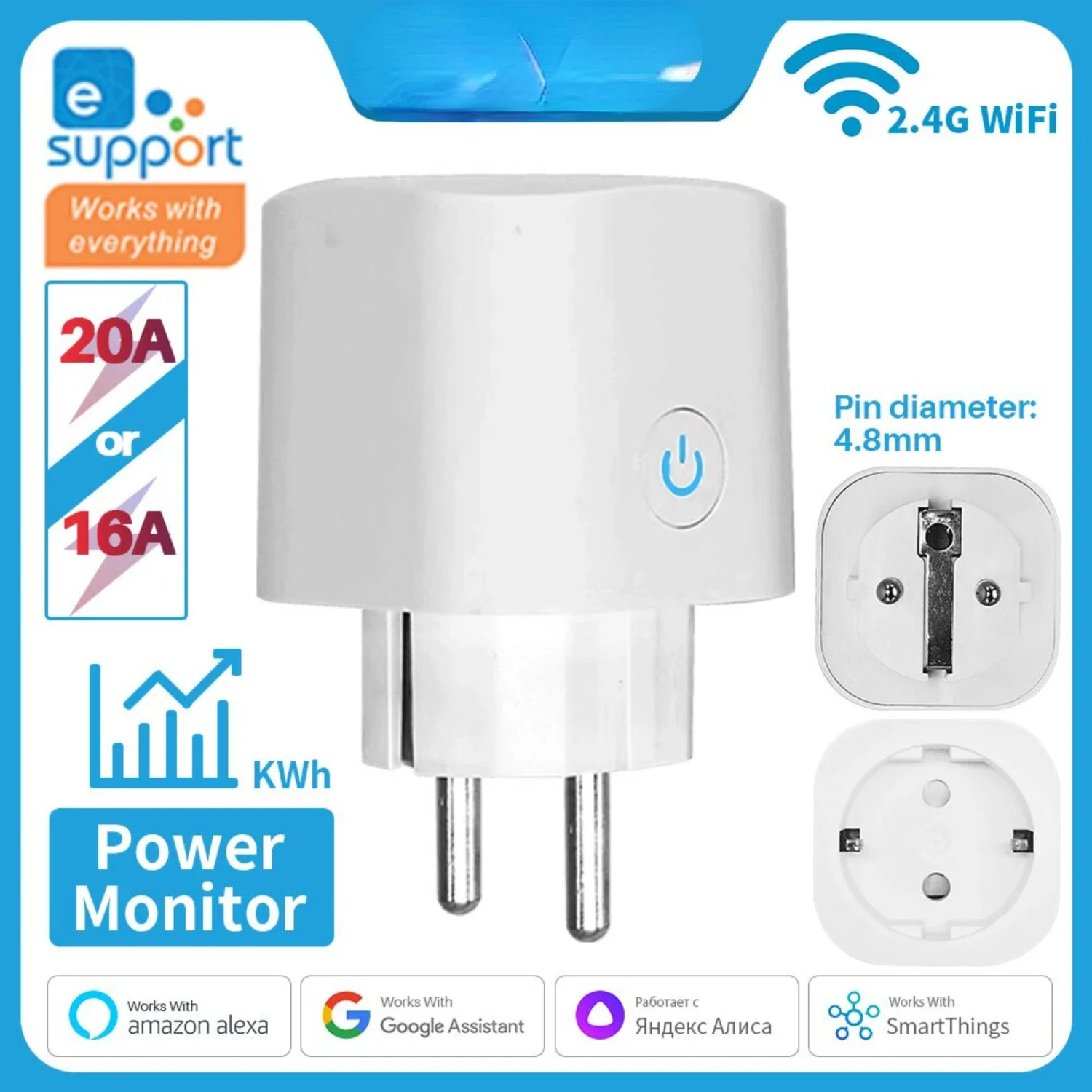 

EWelink Smart Plug WiFi Socket EU 16A/20A With Power Monitoring Timing Works With Alexa, , , SmartThimg