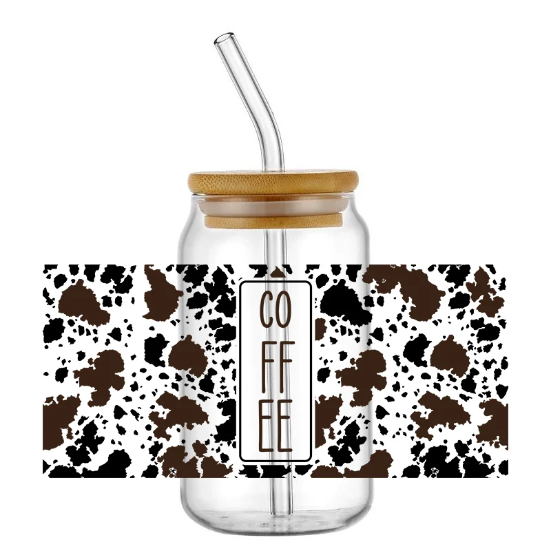 

UV DTF Cup Wrap Coffee Series Pattern Transfer Stickers For 16oz libby Glass Can Tumbler Self adhesive Waterproof Decals