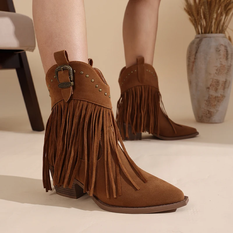 

Fashion Boots for Women Temperament Pointed Toe Chelsea Boots Retro Suede Casual Boots Tassel Design Ankle Boot Bottines Femmes