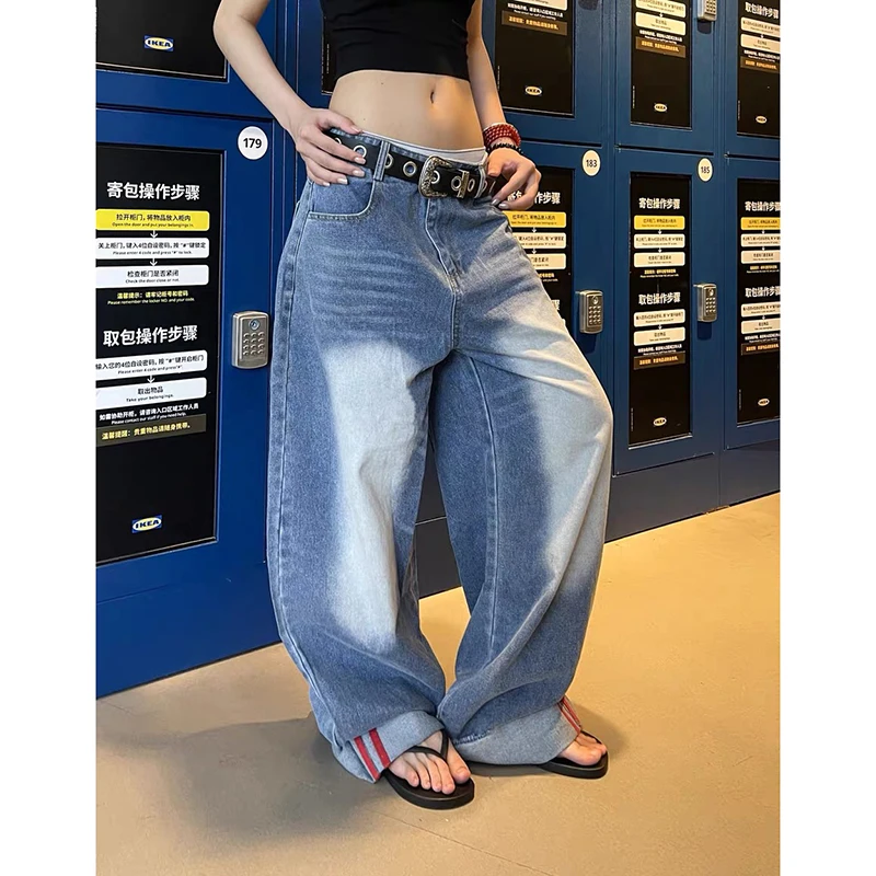 YIBASHU женские синие мешковатые джинсы Y2k Harajuku винтажные джинсовые брюки с изогнутым ножем в американском стиле 90-х годов джинсы большого размера брюки одежда