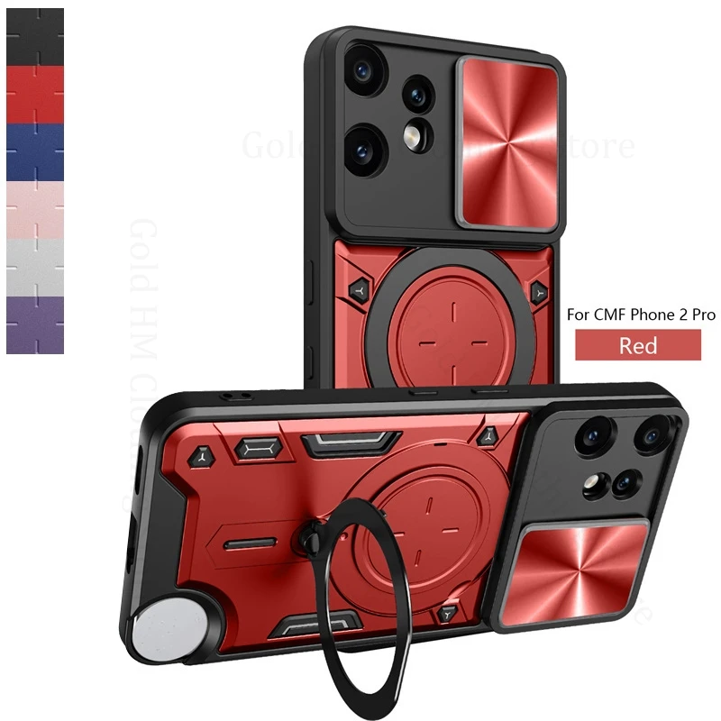 

Magnetic Hybrid Armor Shockproof Case For Nothing CMF Phone 2 Pro Alloy Ring Stand Slide Lens Window Cover Nothing Phone 3a Pro