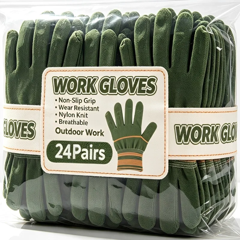 No-Slip Green Nylon Work Gloves Wear Resistant Men Women Anti-friction Safety Protective Construction Warehouse Industrial Work