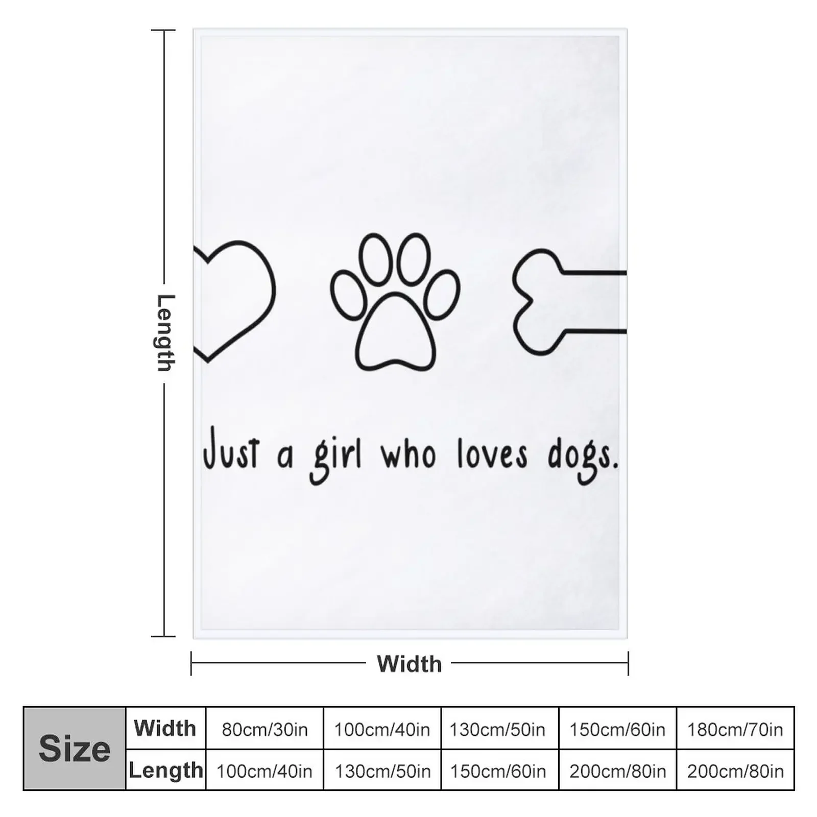 I'm Just A Girl Who Loves Dogs - Heart, Paw Print, Dog Bone - On White Throw Blanket Giant Sofa valentine gift ideas Blankets